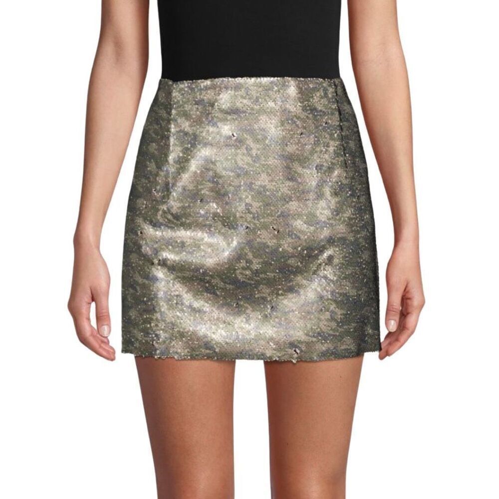 NWT Free People Camo Skirt 0 Sequin Mini Metallic Festival Rave Grunge Concert